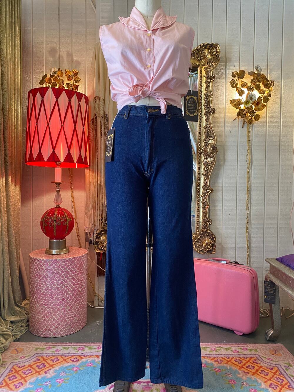 vintage 1980s high waist jeans, straight leg, dark denim, 80s fashion, 27 waist